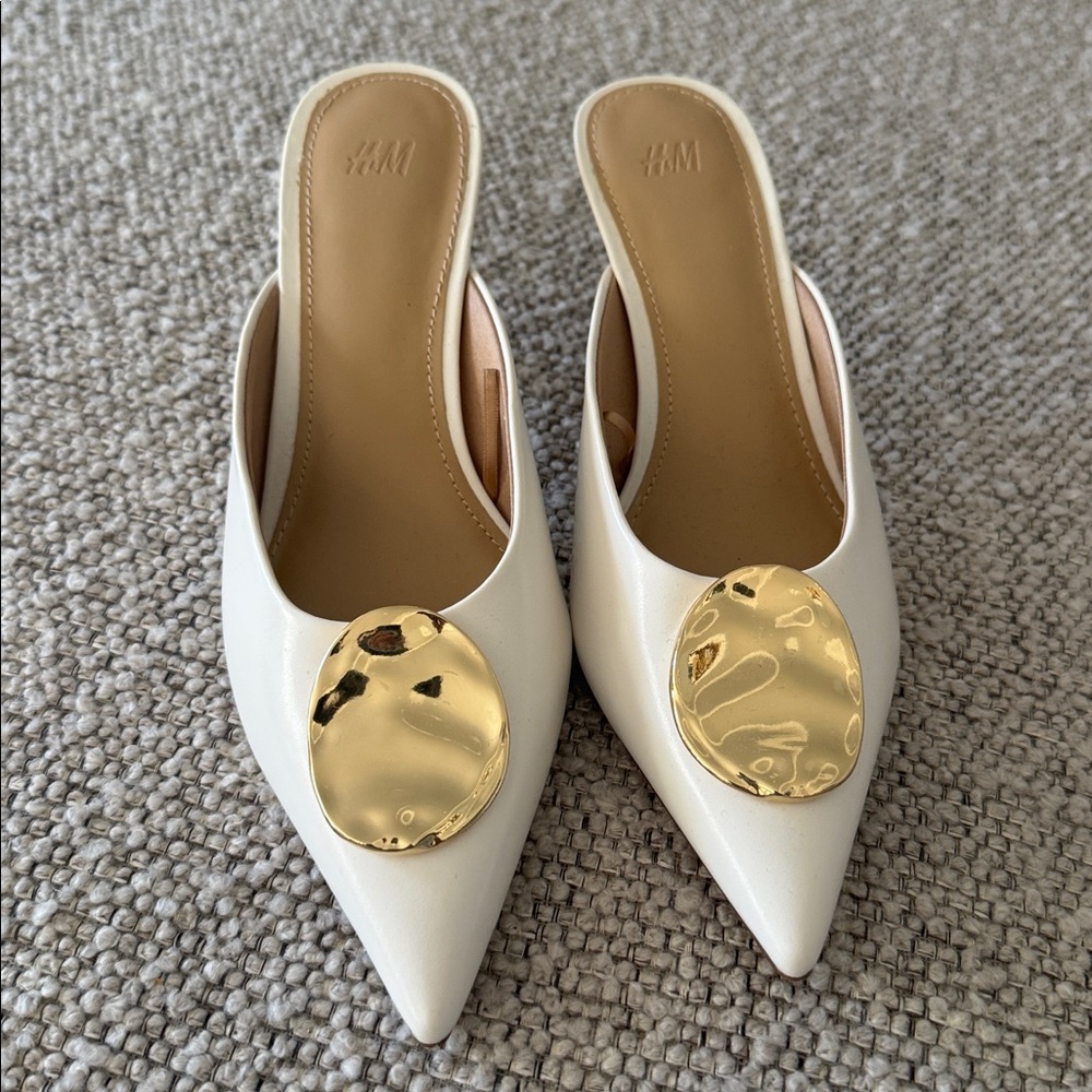 H&M Cream Mules with Gold Detail